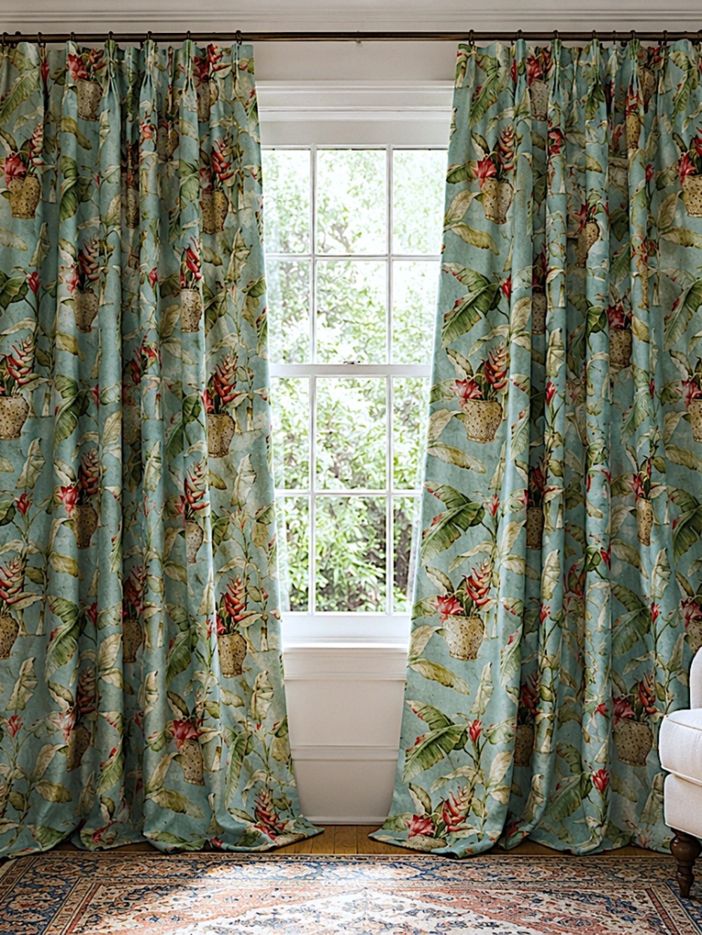 P/Kaufmann Tropical Heliconia Banana Leaf Curtains 2 Panels 96" Designer Cotton